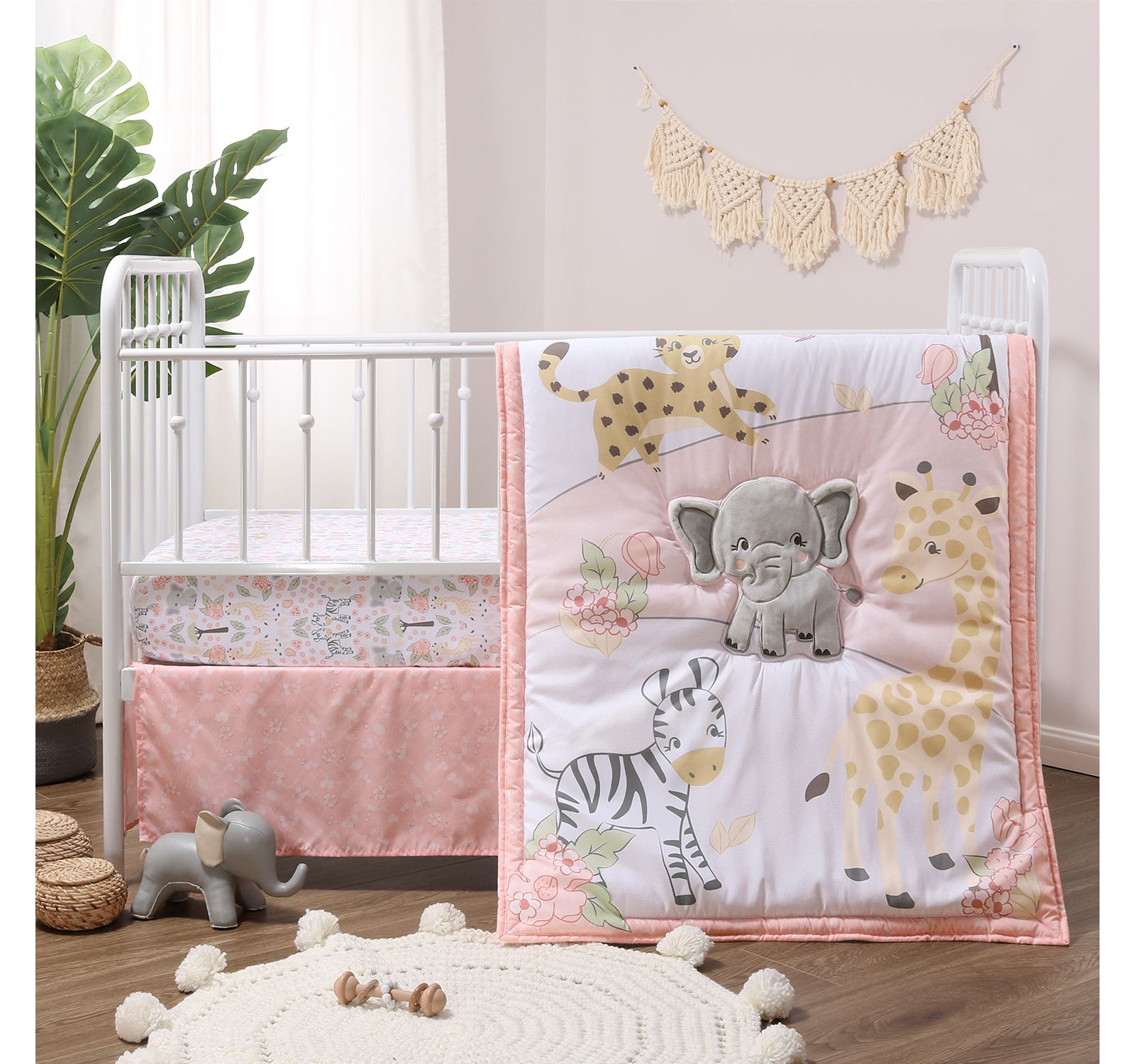 Комплект постельного белья The Peanutshell Pink and Grey Wildest Dreams для новорожденных девочек, 3 предмета