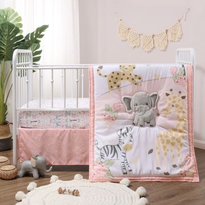 Комплект постельного белья The Peanutshell Pink and Grey Wildest Dreams для новорожденных девочек, 3 предмета