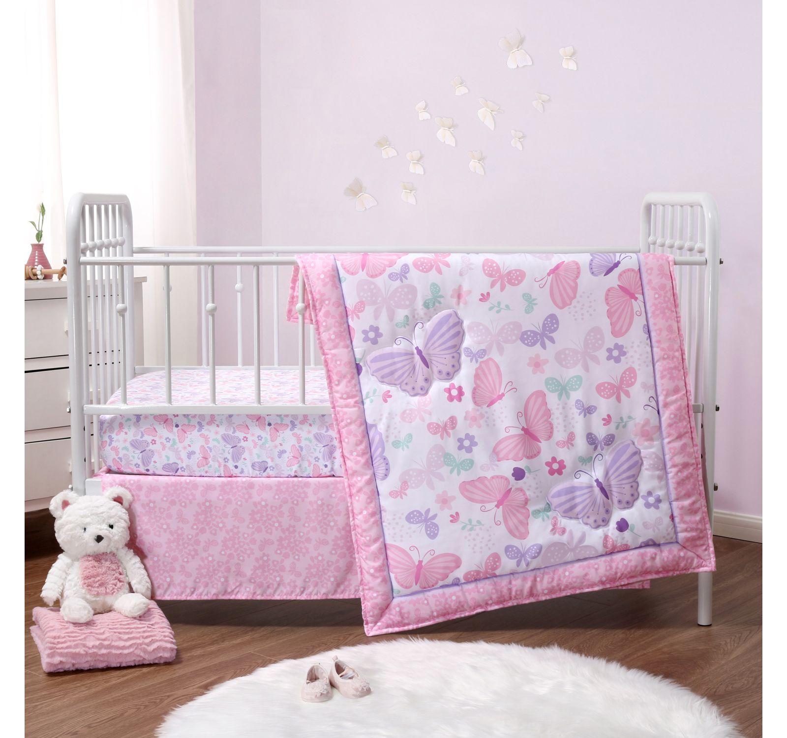 Набор постельного белья The Peanutshell Pink and Purple Butterfly Song, 3 предмета
