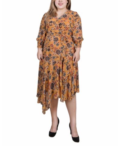NY Collection платье Plus Size с рукавом 3/4 и поясом, шифон