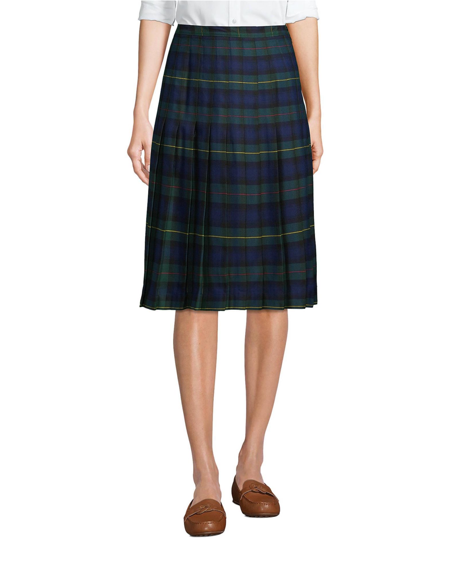 Lands' End Women's Plaid Pleated Skirt Below the Knee