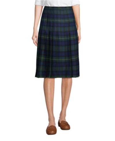 Lands' End Women's Plaid Pleated Skirt Below the Knee