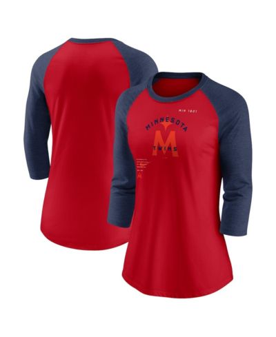 Женская футболка Nike Minnesota Twins Next Up Tri-Blend Raglan 3/4-Sleeve Red Navy