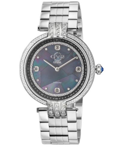 GV2 by Gevril Women's Matera Swiss Quartz Silver Stainless Steel Bracelet Diamond Watch