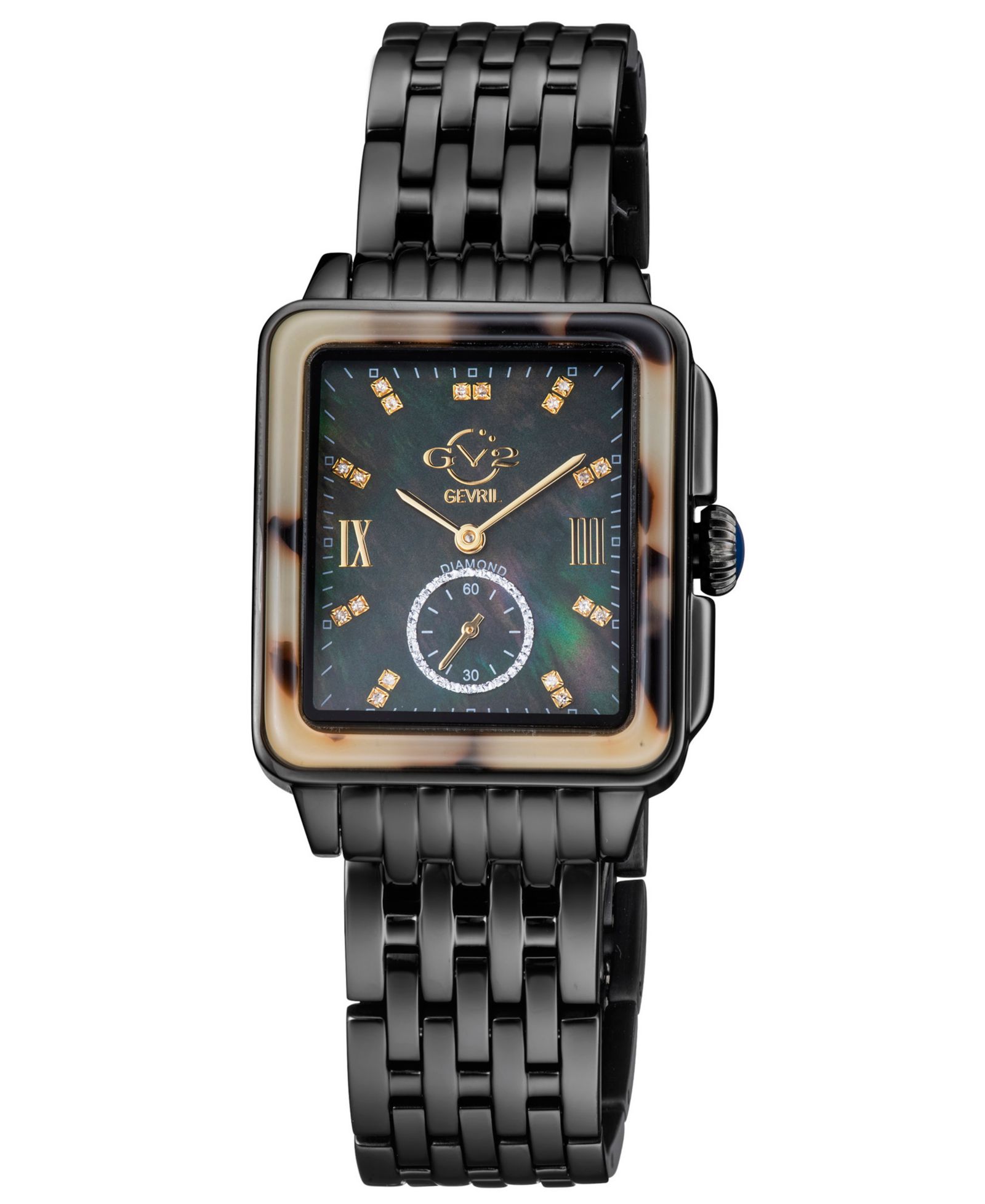 Женские часы GV2 by Gevril Women's Bari Tortoise Swiss Quartz Black Stainless Steel 30mm x 34mm