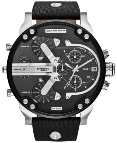 Мужские часы Diesel Chronograph Mr. Daddy 2.0 Black Leather Strap 66x57mm DZ7313