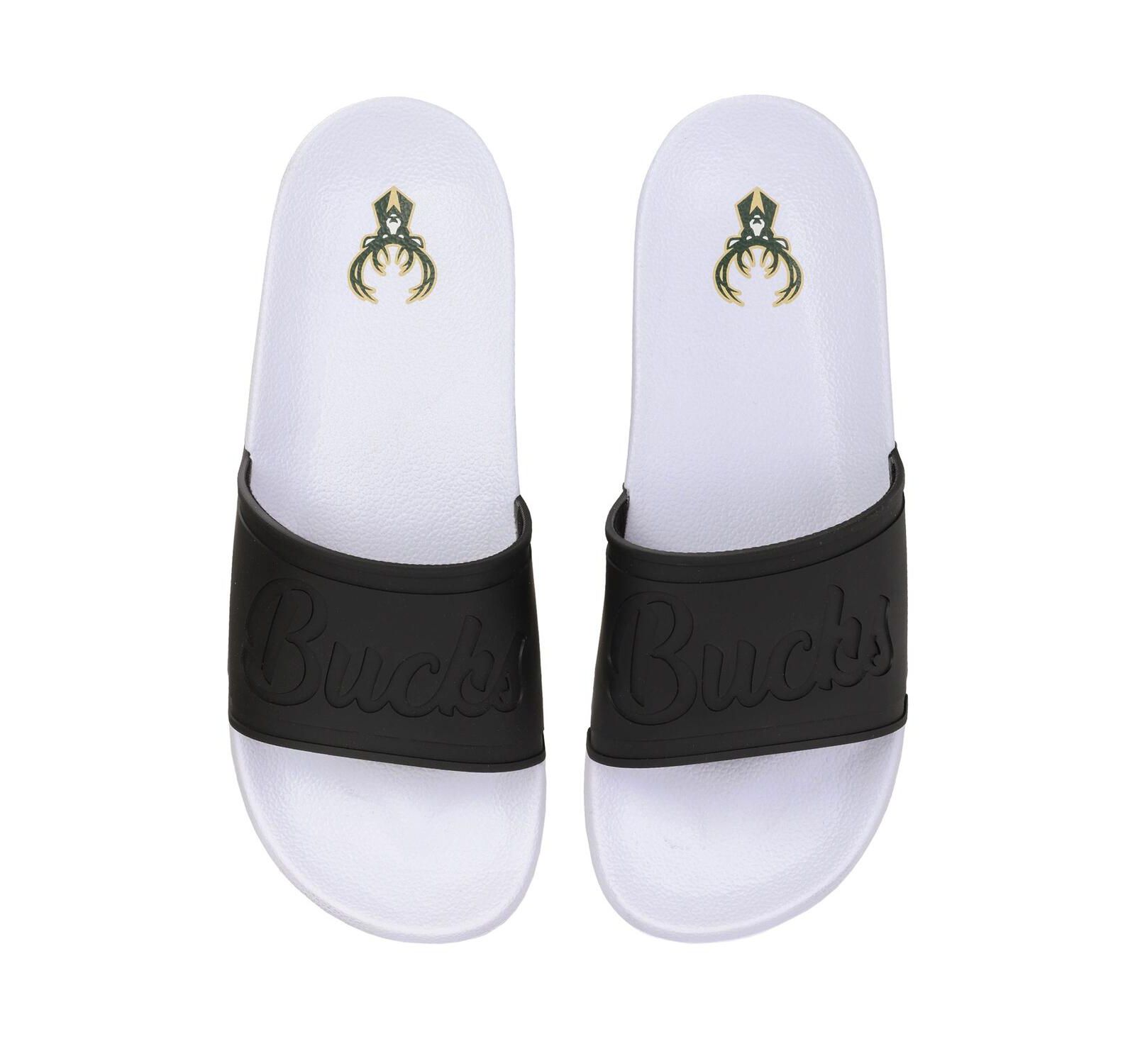 Women's FOCO Milwaukee Bucks Script Wordmark Slide Sandals