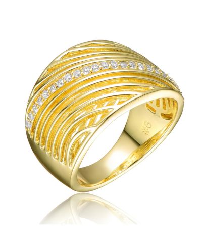 Rachel Glauber Chic 14K Gold Plated CZ Path Criss-Cross Wide Band Ring