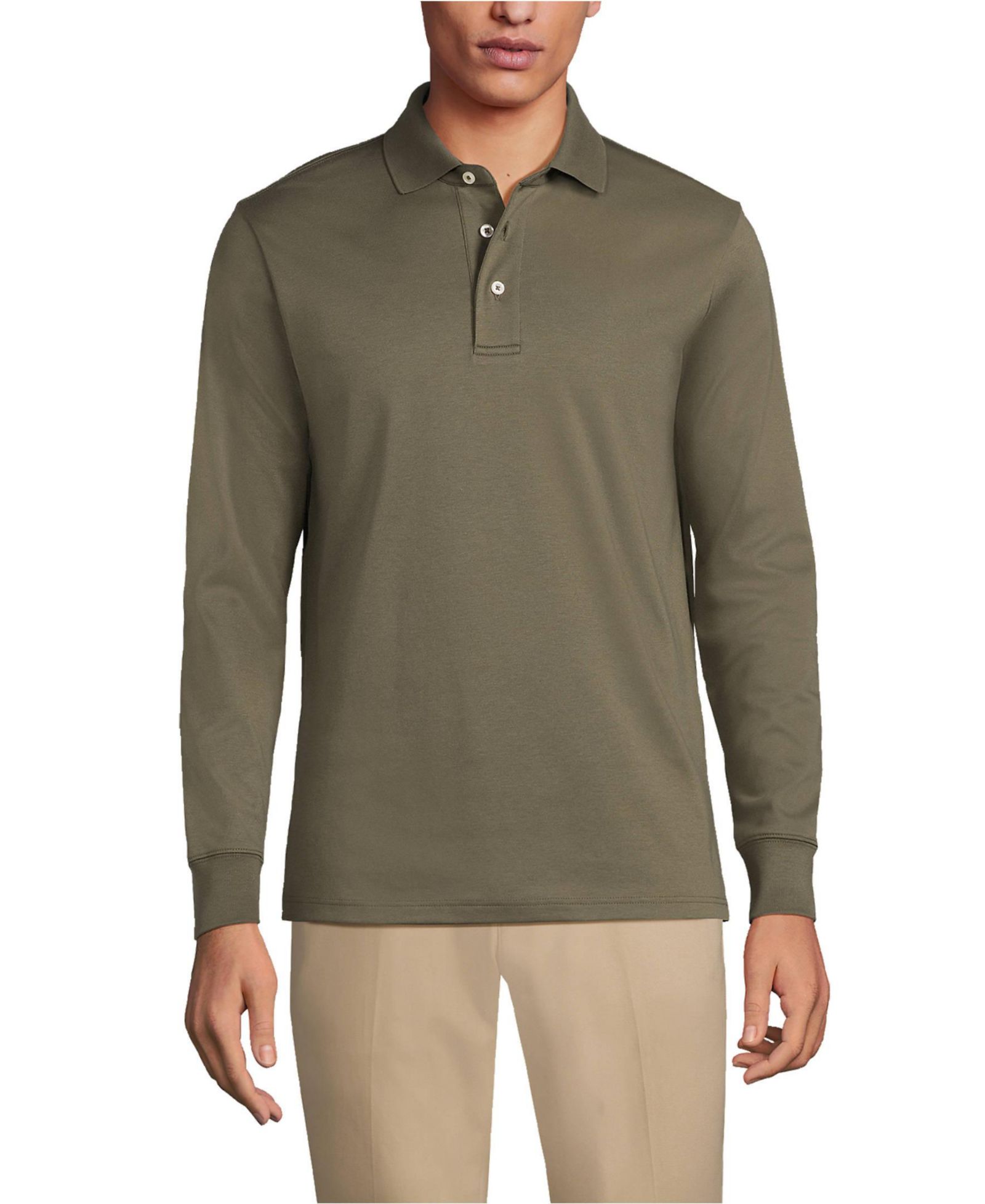 Lands' End Мужской Long Sleeve Cotton Supima Polo Shirt