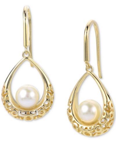 Серьги Macy's Cultured Freshwater Pearl (6mm) Textured Teardrop Drop в 14k Gold-Plated Sterling Silver