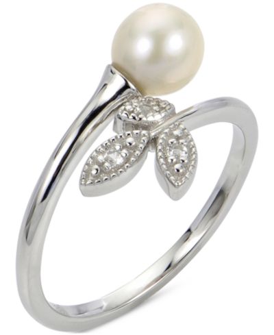 Кольцо Macy's с речным жемчугом и белым сапфиром в серебре Sterling Silver