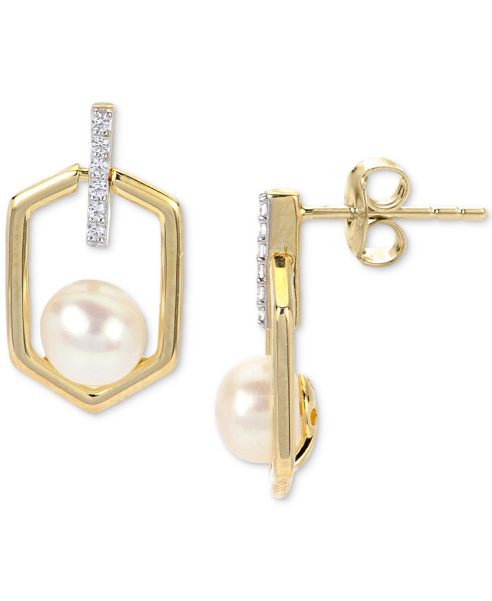 Macy's серьги-подвески с речным жемчугом и белым сапфиром, покрытие 14k Gold Plated