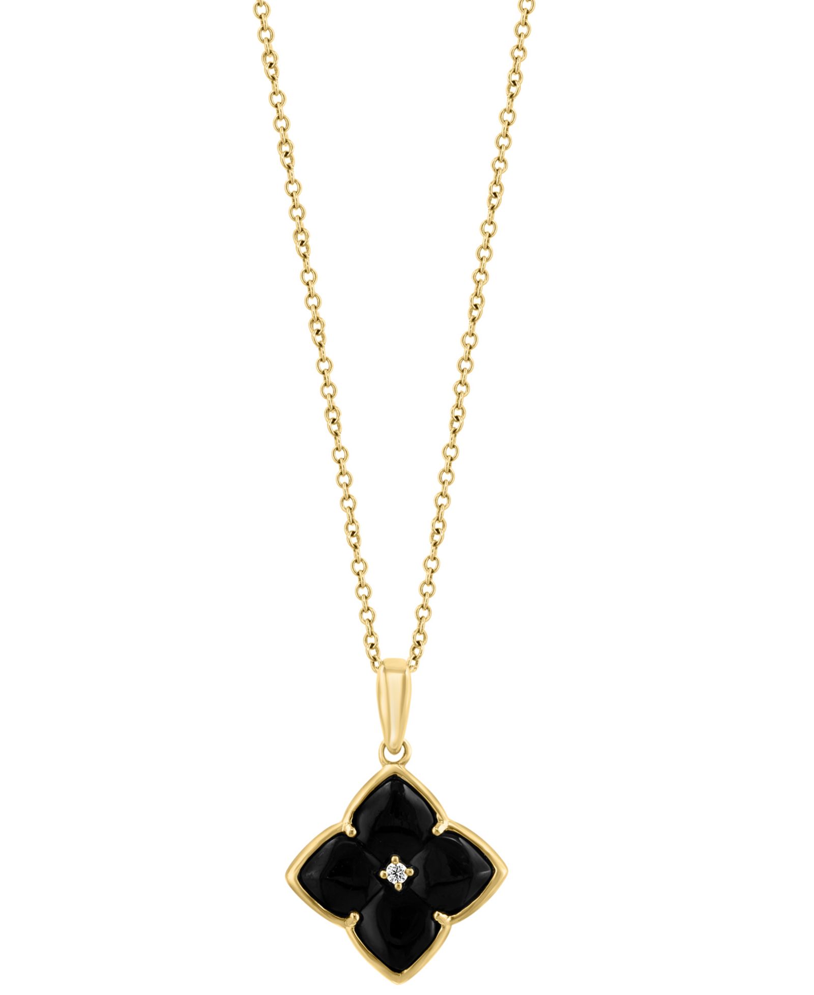 Подвеска EFFY® Onyx & Diamond Accent Flower 18" в 14k Gold