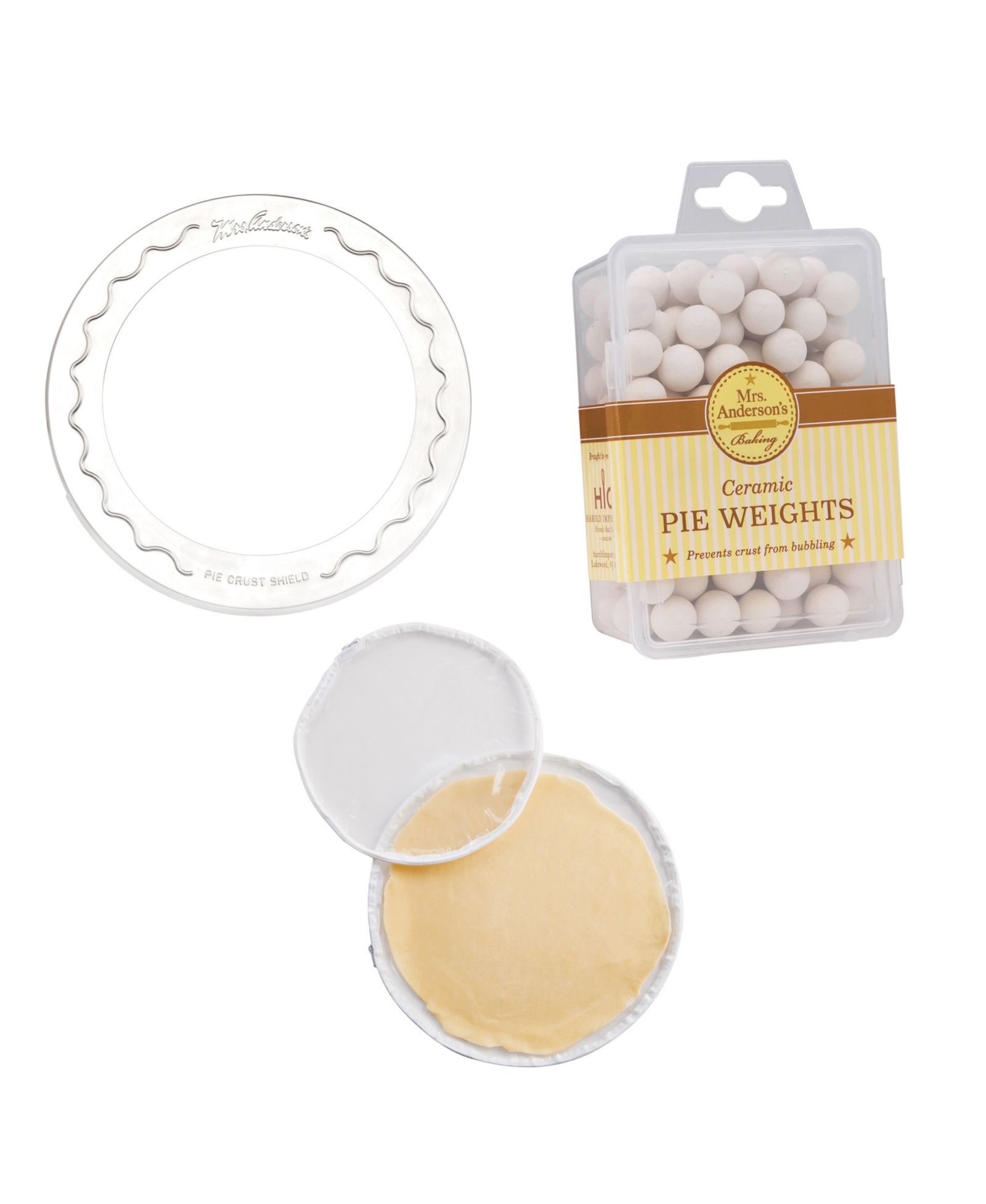 Mrs. Anderson’s Baking Pie Crust Protector Shield, Pie Weights, and Easy Crust Maker, For 9.5" and 10" Pies