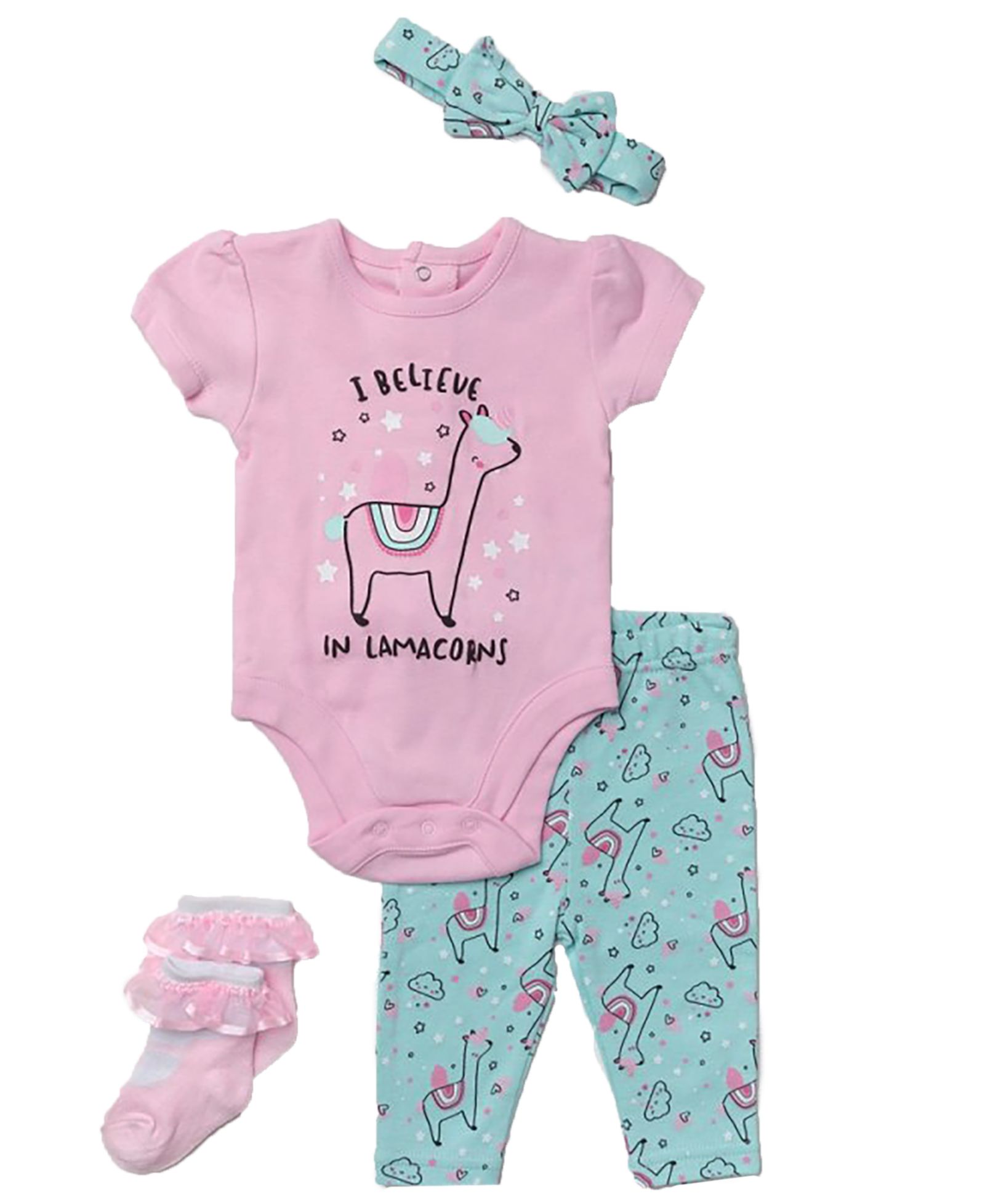 Детский комплект Lily & Jack Baby Girls Lamacorn Bodysuit, Leggings, Socks and Headband, 4 Piece Set