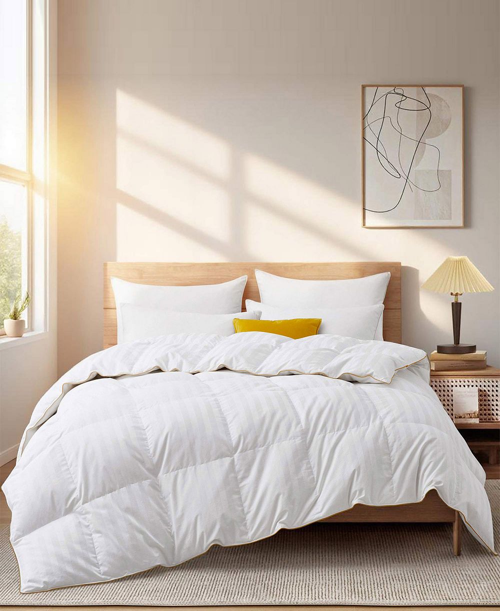 Ковер UNIKOME 500 Thread Count Cotton Fabric Classic Stripped All Season White Goose Down Fiber Comforter, Twin