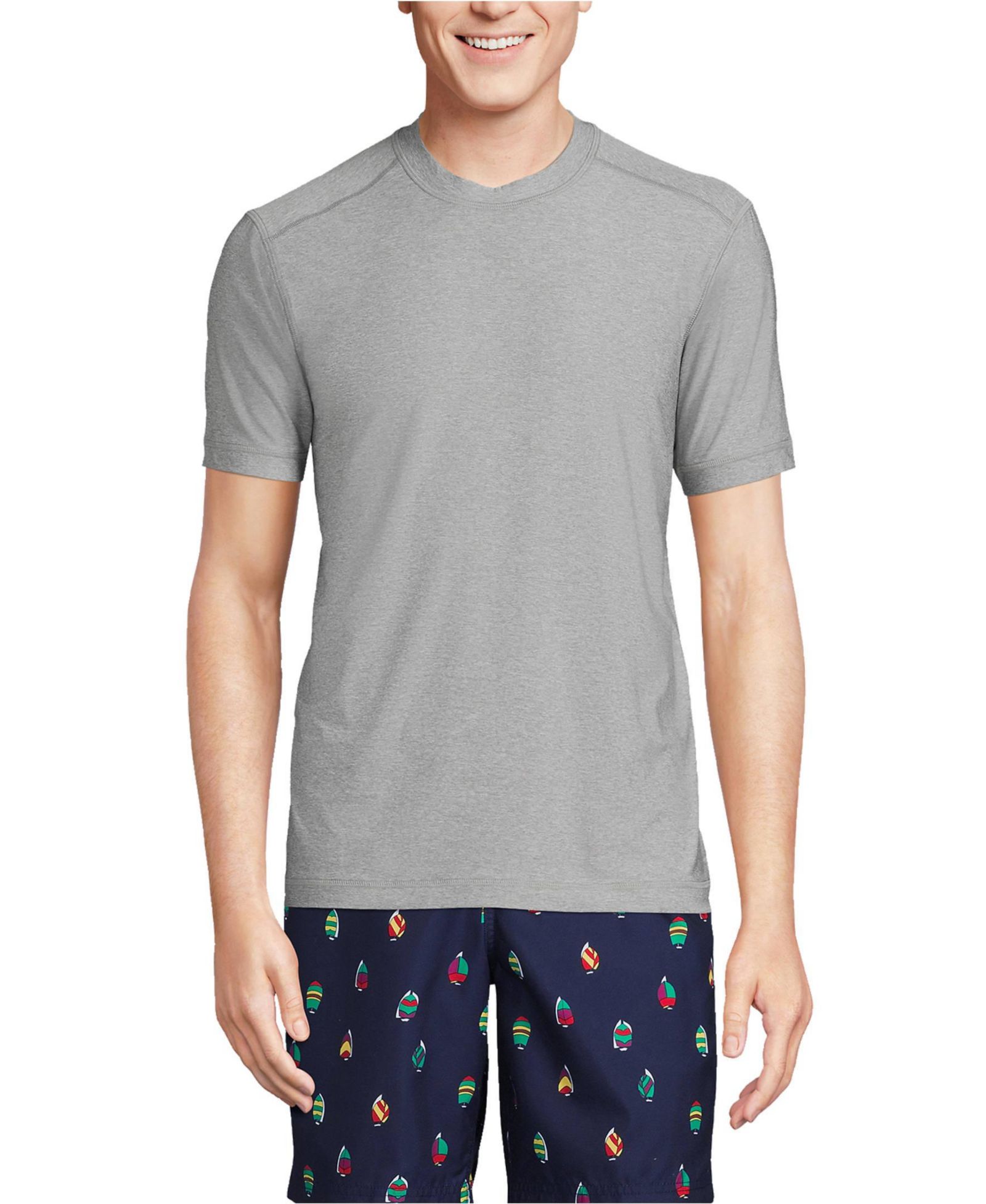 Lands' End Men's SunShade UPF 50 Short Sleeve Swim Tee Rash Guard
