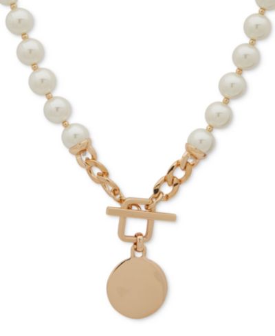 Подвеска Anne Klein с имитацией жемчуга и золотистым диском, 16"