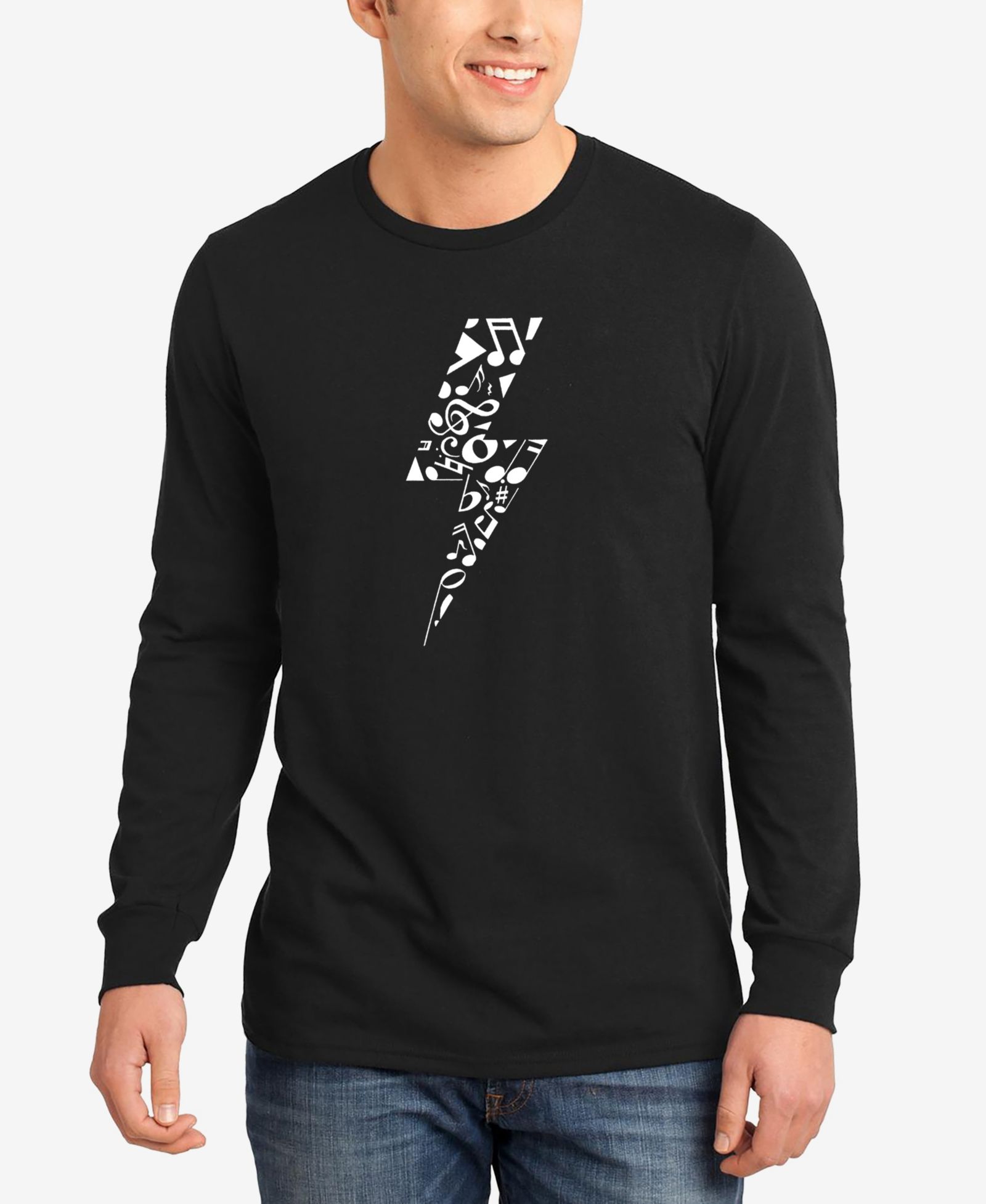LA Pop Art Мужская футболка с длинным рукавом, принт Lightning Bolt Word Art