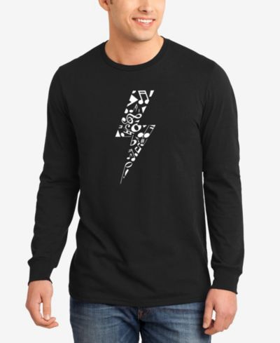 LA Pop Art Мужская футболка с длинным рукавом, принт Lightning Bolt Word Art