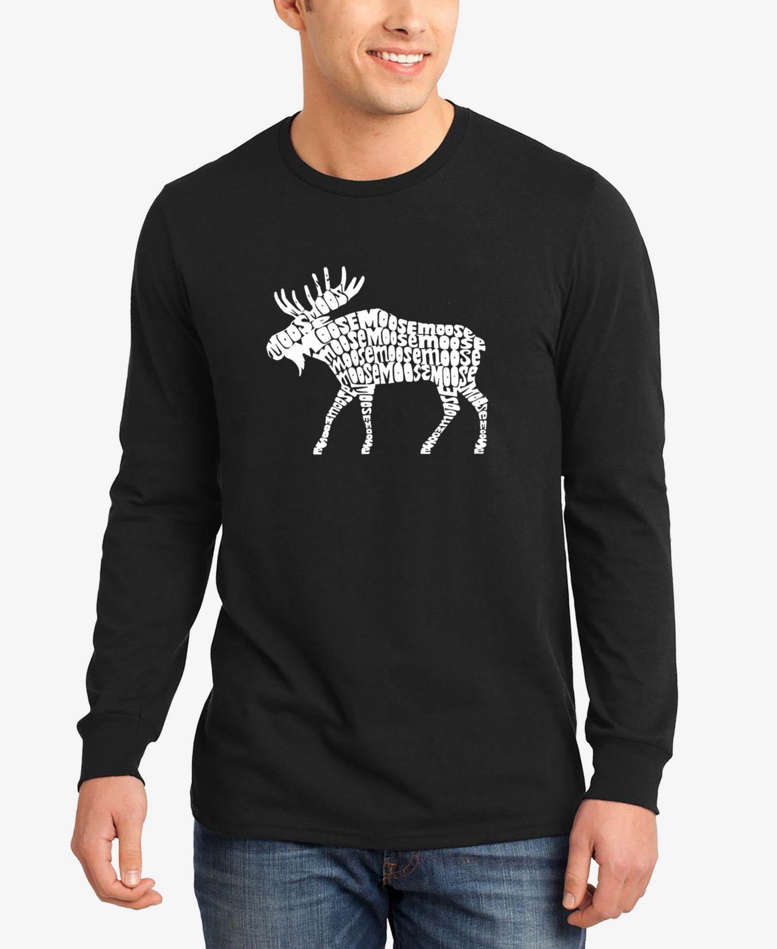 Мужская футболка LA Pop Art с принтом Moose Word Art и длинным рукавом