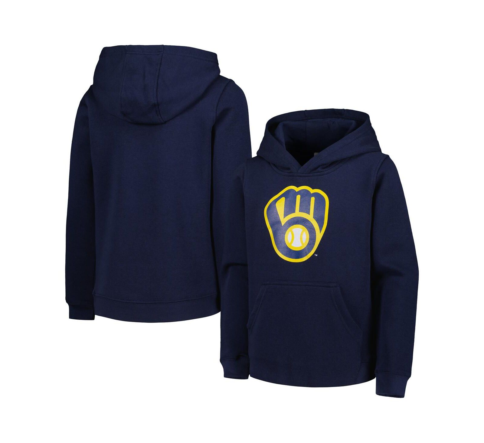 Big Boys and Girls Navy Milwaukee Brewers Team Primary Logo Pullover Hoodie