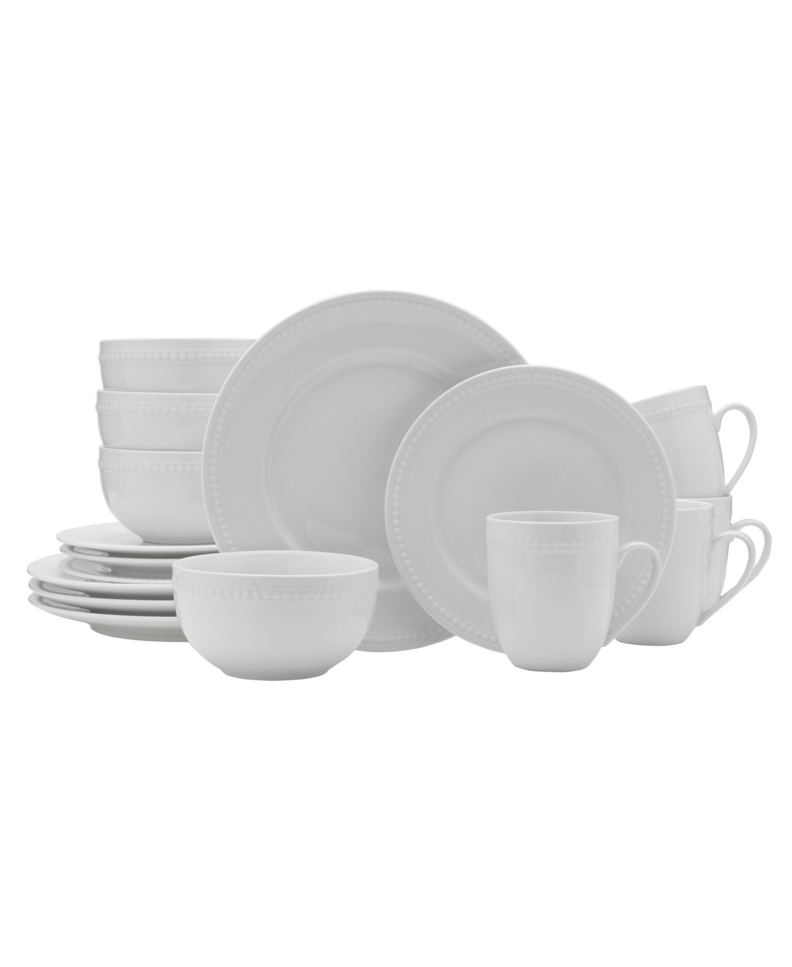 Fitz and Floyd Everyday Whiteware Beaded 16 Pc. Dinnerware Set, Service for 4