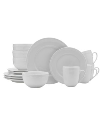 Fitz and Floyd Everyday Whiteware Beaded 16 Pc. Dinnerware Set, Service for 4
