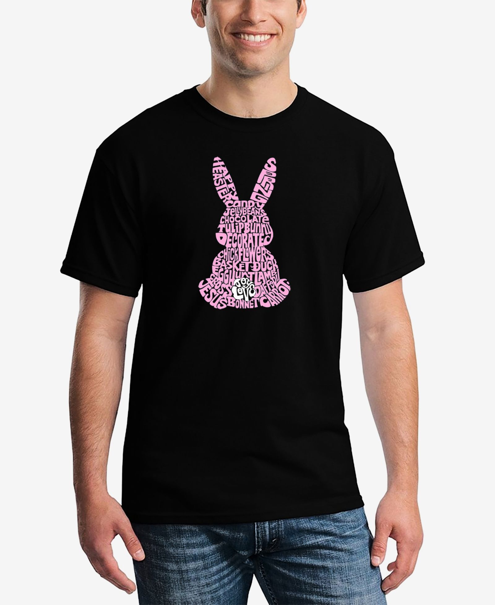 LA Pop Art Men's Word Art Easter Bunny Short Sleeve T-shirt