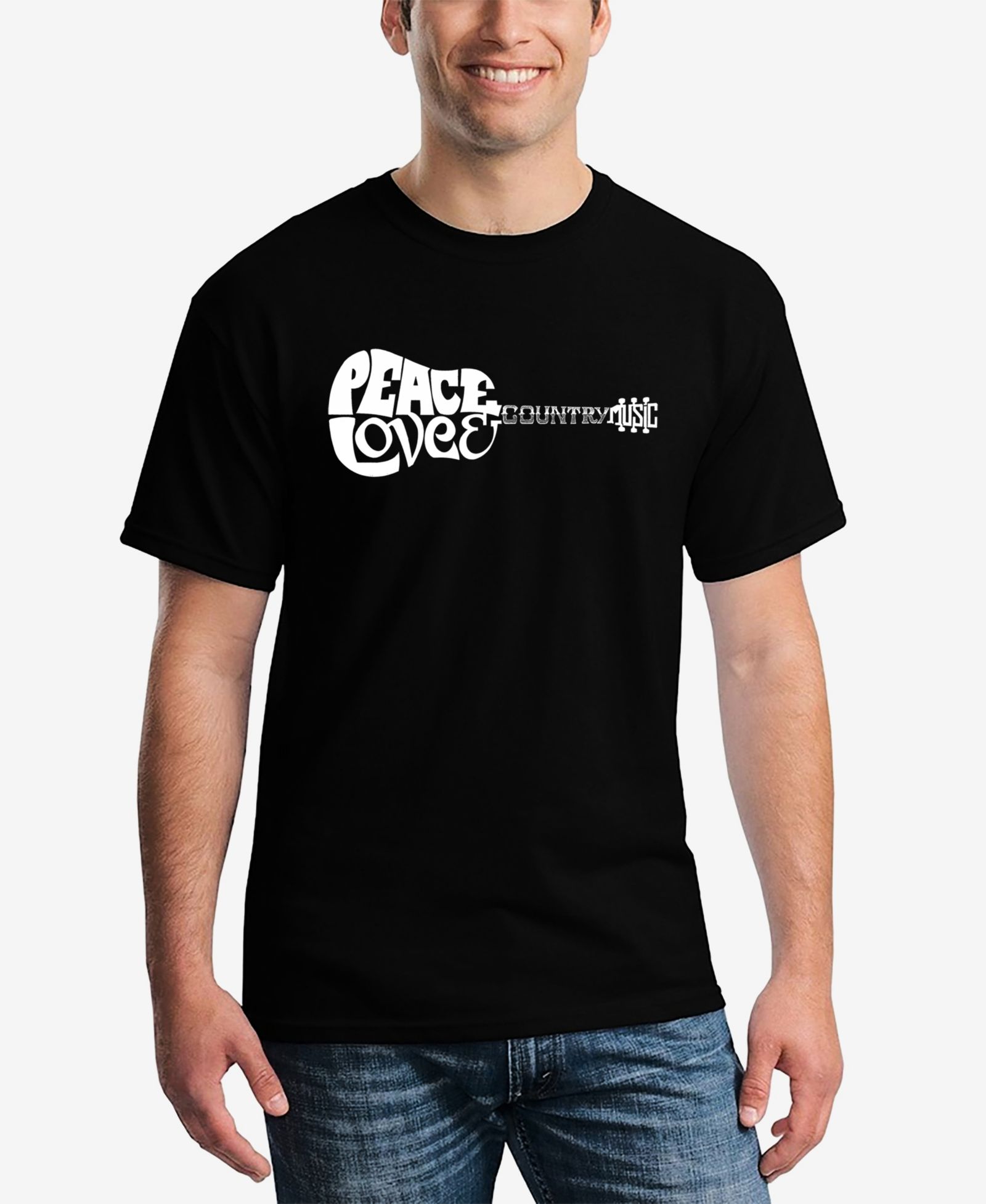 LA Pop Art Men's Word Art Peace Love Country Short Sleeve T-shirt
