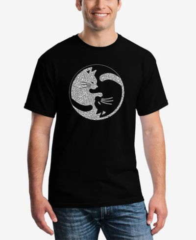 LA Pop Art Men's Word Art Yin Yang Cat Short Sleeve T-shirt