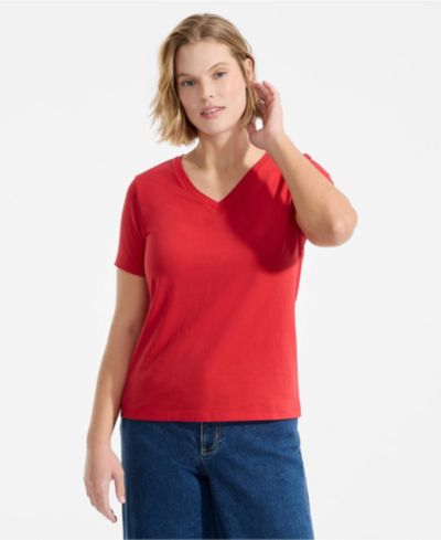 Lands' End Plus Size футболка из хлопка Supima с V-образным вырезом
