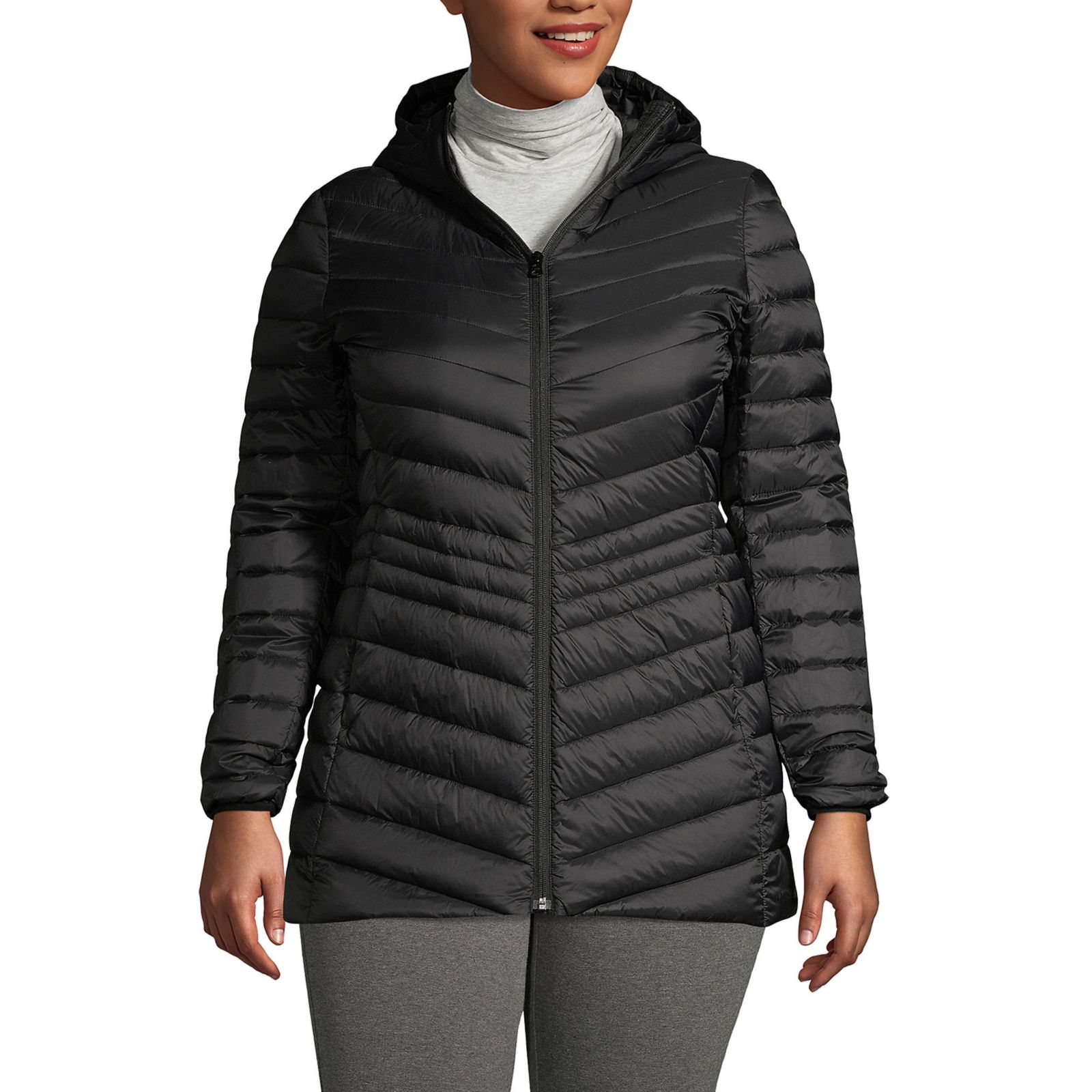 Lands' End Plus Size утепленный капюшонный длинный жакет с пухом