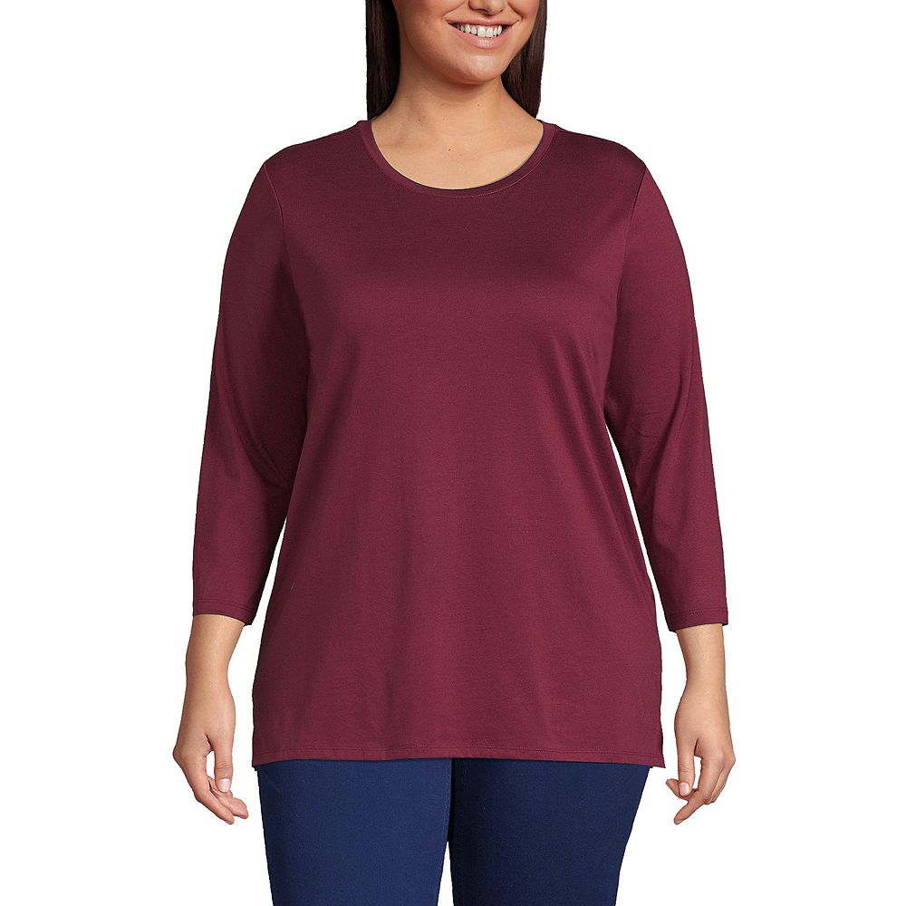 Lands' End туника из хлопка Supima, Plus Size, 3/4 рукав