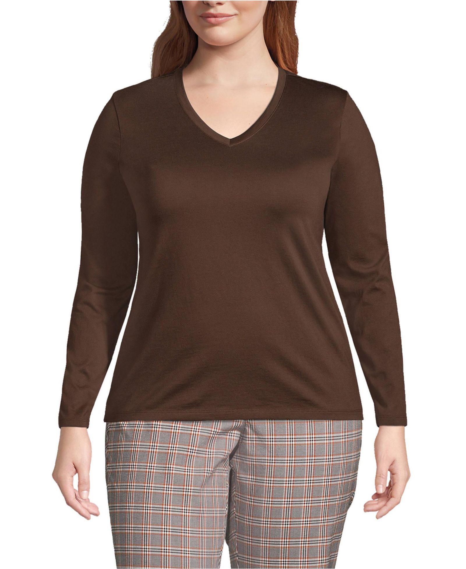 Футболка с V-образным вырезом из хлопка Supima, Plus Size, Lands' End