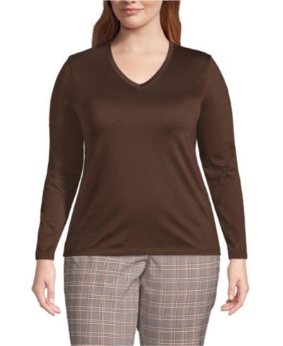 Футболка с V-образным вырезом из хлопка Supima, Plus Size, Lands' End