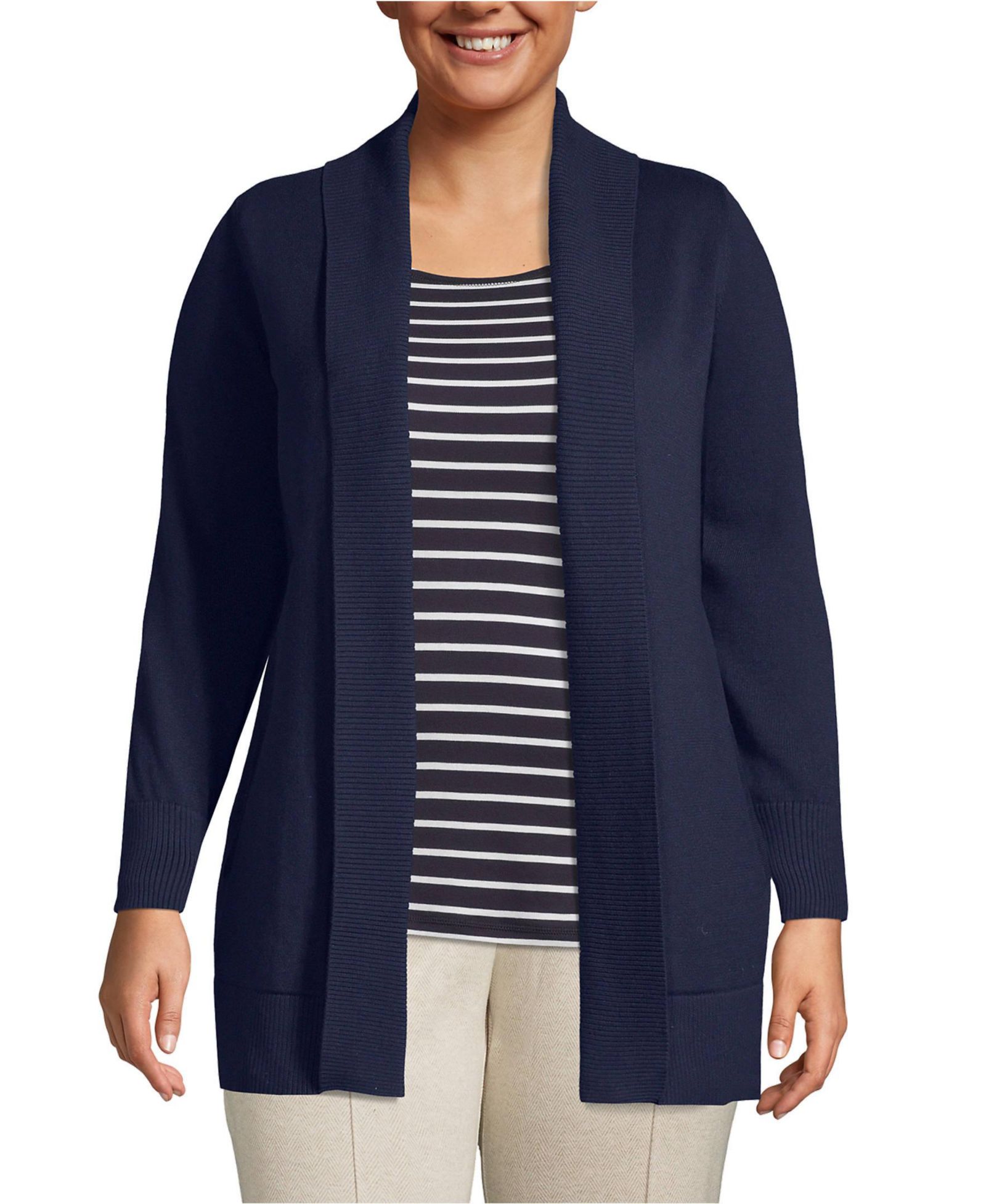 Lands' End Plus Size кардиган из хлопка и модала с воротником-шалью