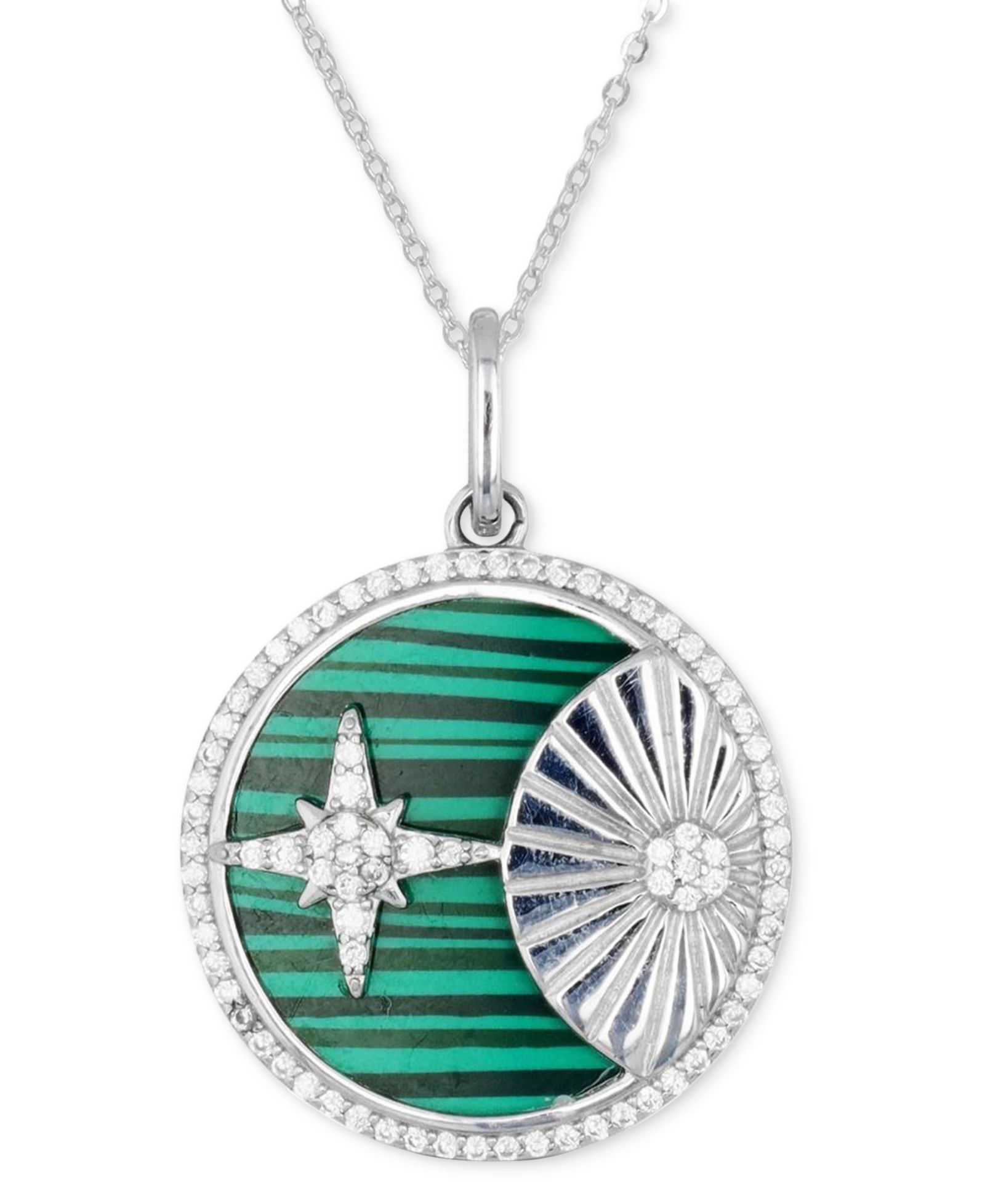 Подвеска Macy's Malachite & Cubic Zirconia Star & Sun Disc 18" Pendant Necklace