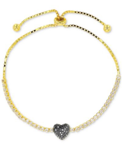 Браслет Bolo с черным шпинелем и белым цирконом, 14k Gold-Plated Sterling Silver