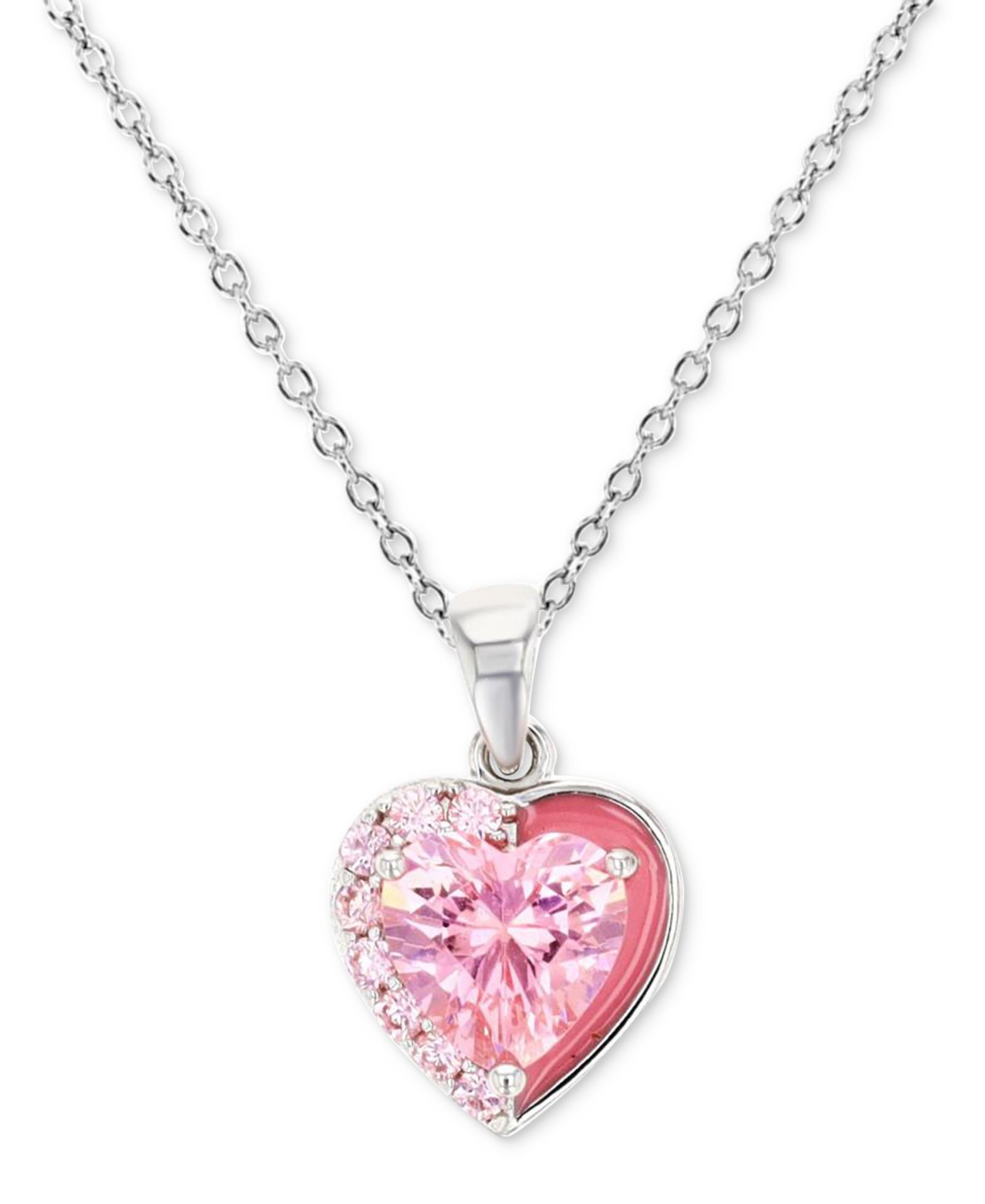 White Cubic Zirconia & Enamel Heart 18" Pendant Necklace (Also in Pink Cubic  Zirconia)