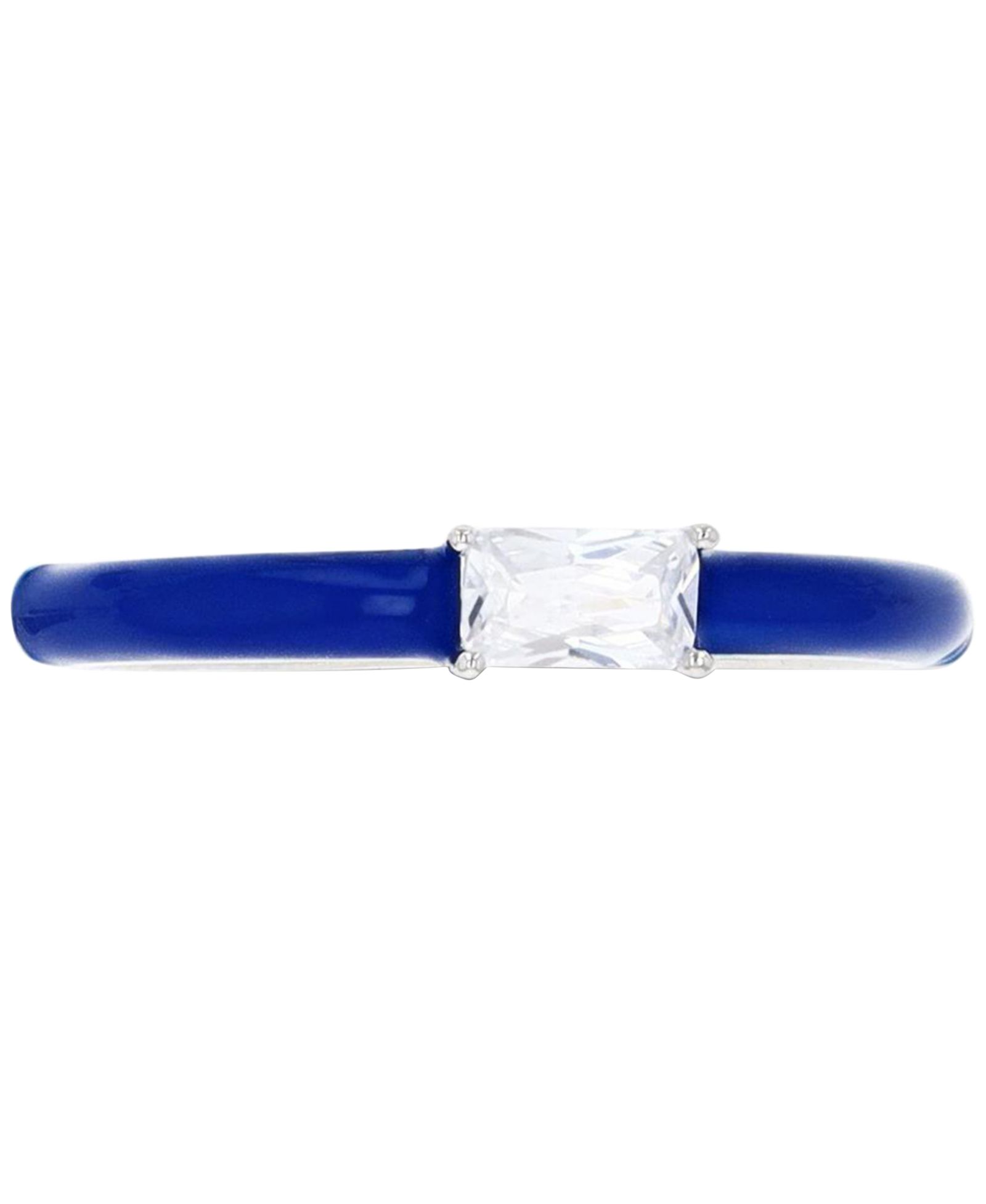 Cubic Zirconia & Blue Enamel Ring in Sterling Silver