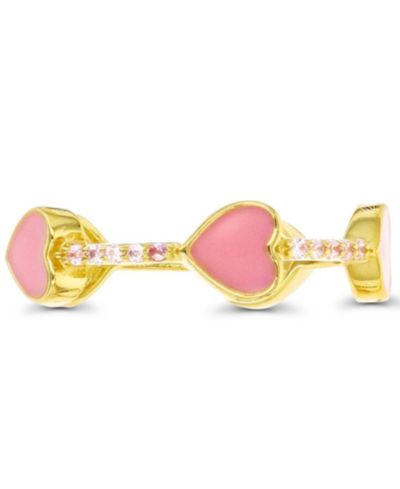 Macy’s Кольцо Eternity с кубическим цирконием (0.25 ct. t.w.) и розовой эмалью в форме сердца из 14K желтого золота поверх стерлингового серебра
