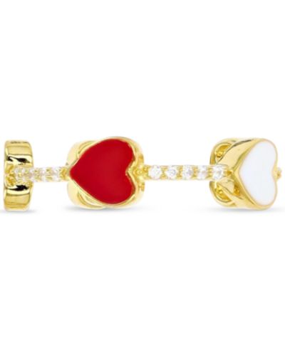 Кольцо Cubic Zirconia & Red & White Enamel Polished Heart, 14k Gold-Plated Sterling Silver