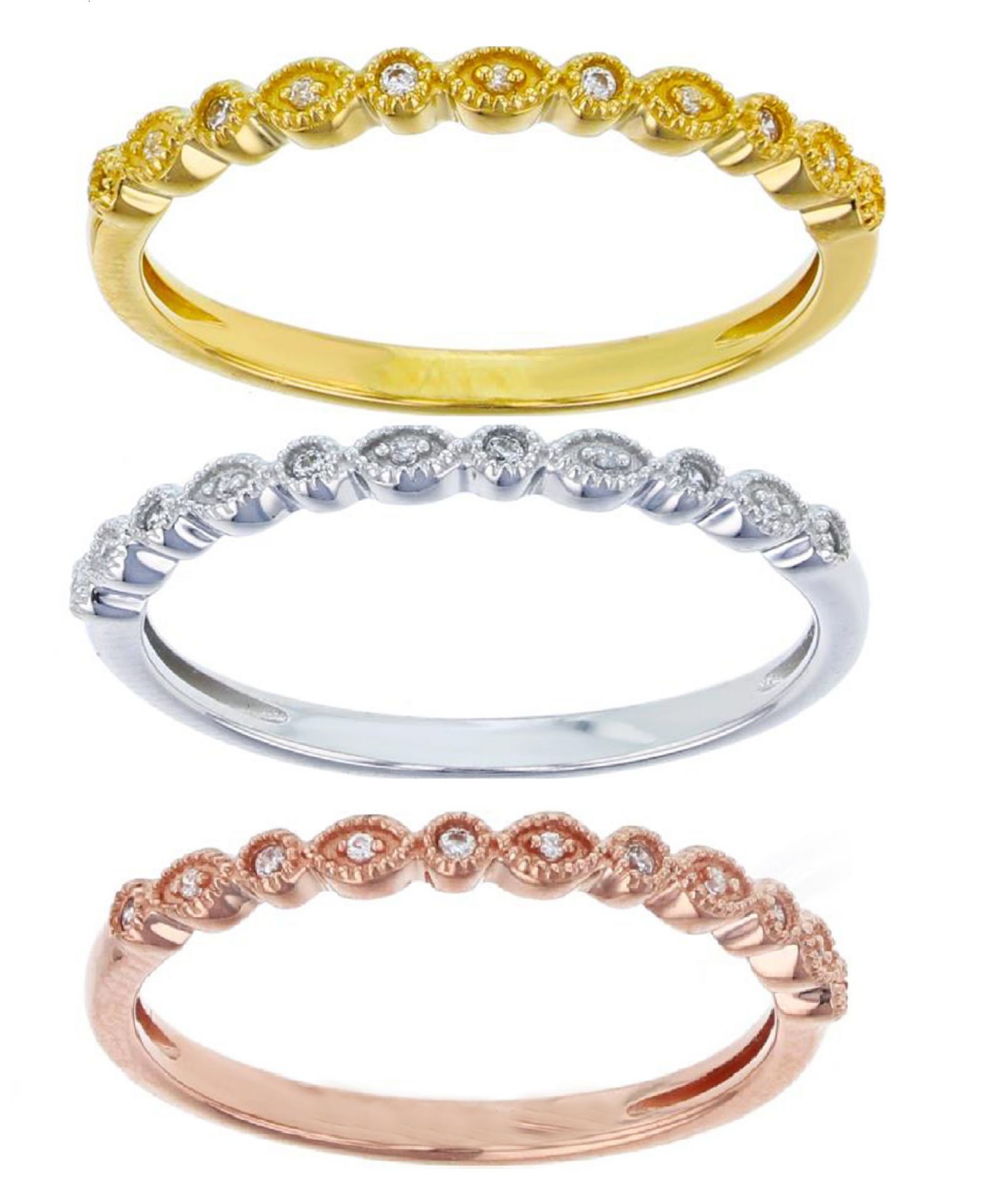Macy’s Created White Sapphire (0.135 ct. t.w.) Trio Stackable Ring in 14K Yellow Rose Plating Over Sterling Silver or Sterling Silver