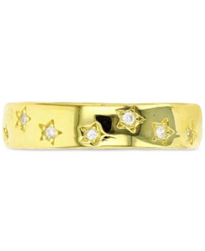 Кольцо с кубическим цирконием Star Band (0.174 ct. t.w.) в 14K желтом золоте поверх стерлингового серебра