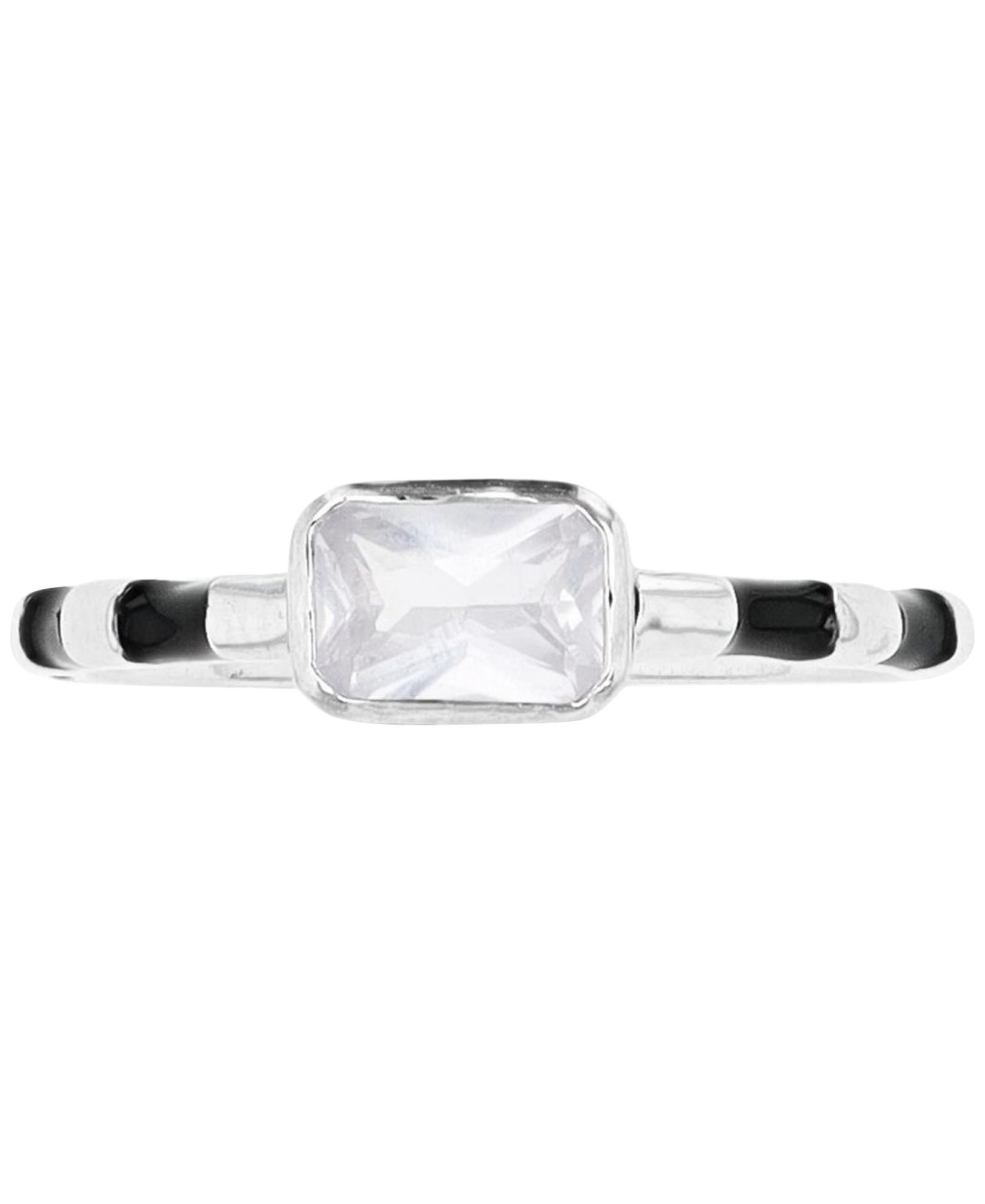 Cubic Zirconia & Striped Enamel Ring in Sterling Silver