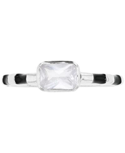 Macy's кольцо Cubic Zirconia & Striped Enamel в Sterling Silver