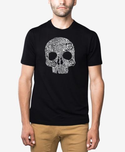 LA Pop Art Мужская футболка из смеси хлопка и полиэстера Word Art - Flower Skull