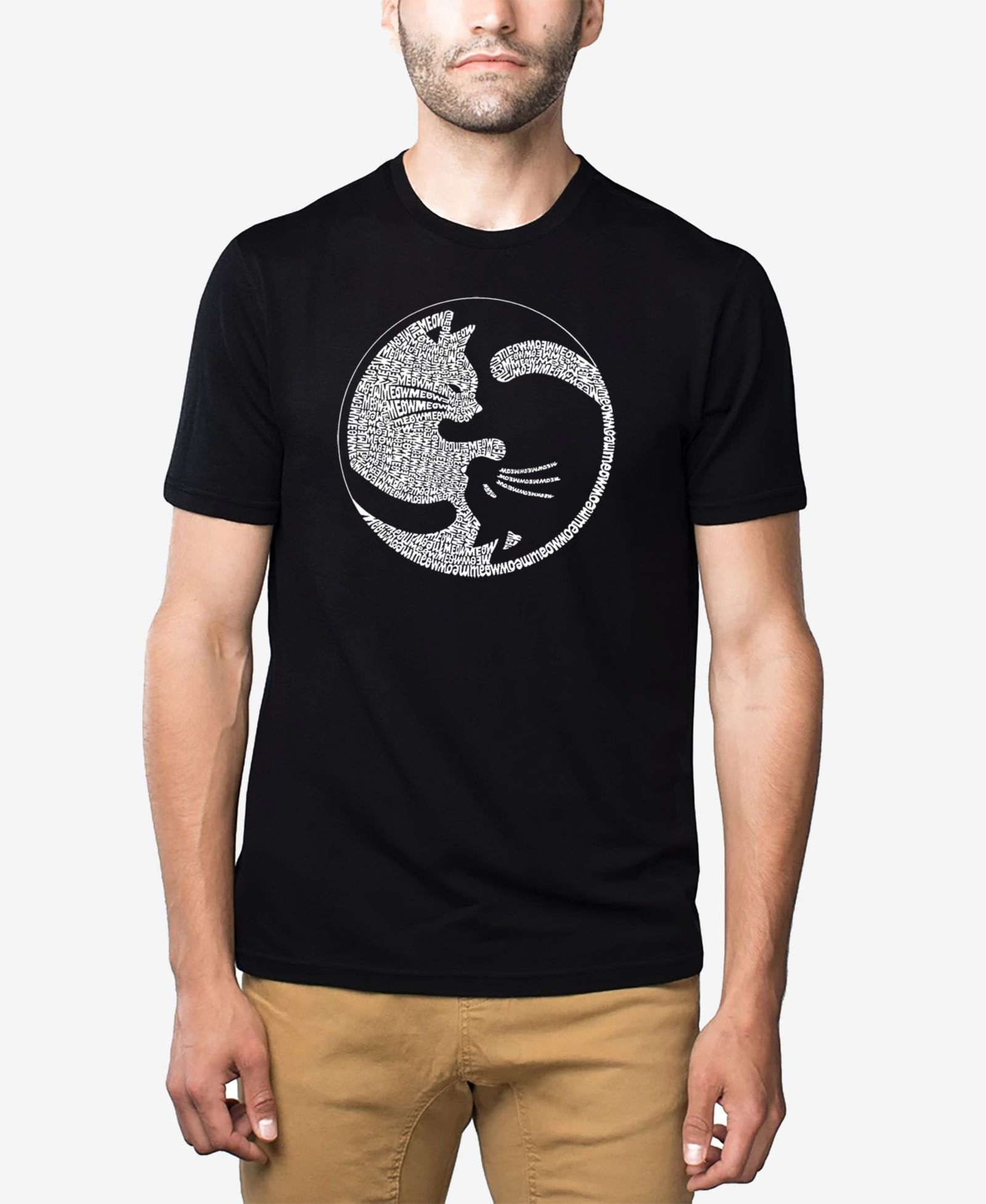 LA Pop Art Men's Cotton/Poly Blend Word Art T-shirt - Yin Yang Cat
