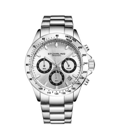 Stuhrling Мужские хронограф-часы 3960 Ultima 42mm, серебристый циферблат, безель Tachymeter, кварцевый механизм, браслет из нержавеющей стали